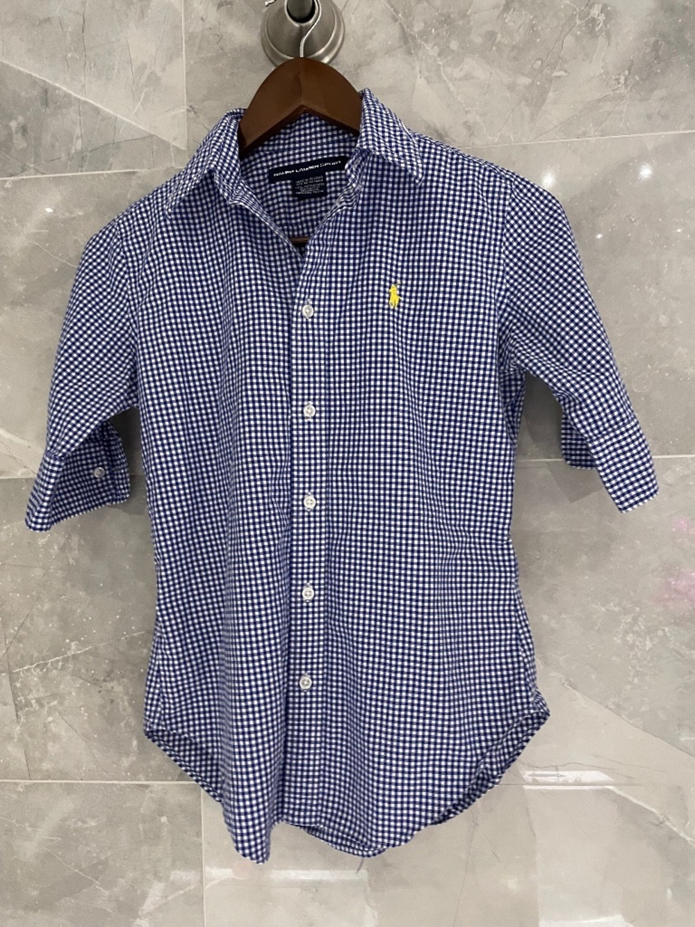 Ralph Lauren Sport Button Up Blouse Navy White Checkered (4)